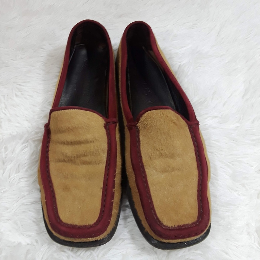 Tod's Calf Hair Tan & Red Loafers Size 9.5